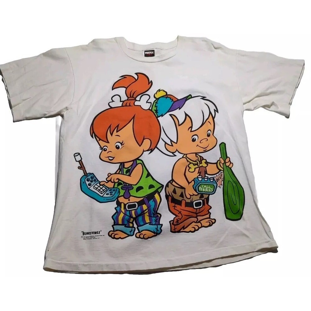 Vintage 1993 Flintstones Shirt Bamm Bamm Pebbles AOP Mens XL Tultex - Picture 1 of 12